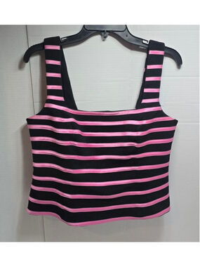 Women's JS Collections Black Pink Striped Crop Top Size 12